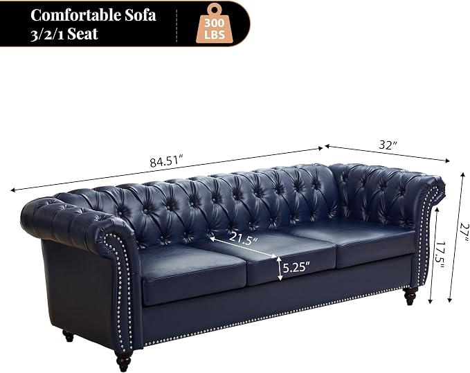 LEVNARY Chesterfield Sofa, 3 Seater Tufted Couch - Image 2