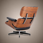 Top Black Grain Leather, Mid Century Chaise Lounge Chair and Ottoman, Leather - Image 9