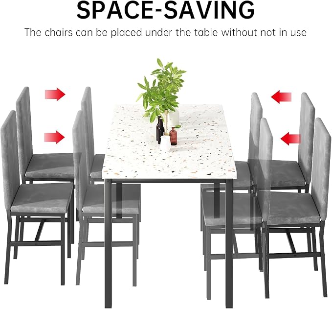 AWQM 5 Piece Dining Table Set for 4, Faux Marble Kitchen Table and Chairs for 4 - Image 6