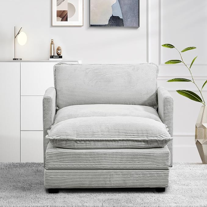 ROWHY Single Armchair with Ottoman, Modern Corduroy Cloud Couch with - Image 7