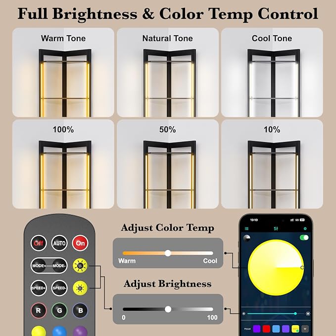 5-Tier Corner Shelf with RGB LED Light, Remote & APP Control, Adjustable - Image 4