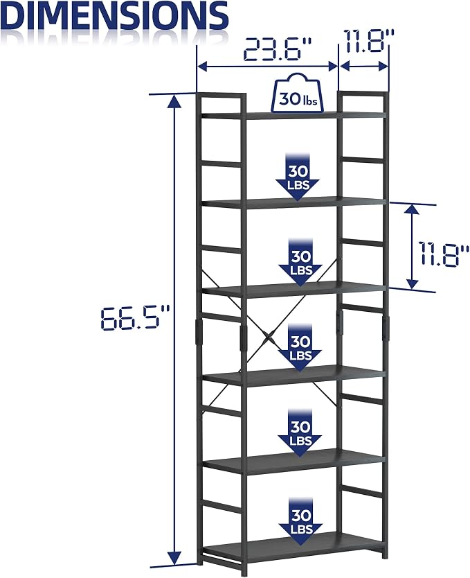 NUMENN 6 Tier Bookshelf, Tall Bookcase Shelf Storage Organizer, Modern Book - Image 3