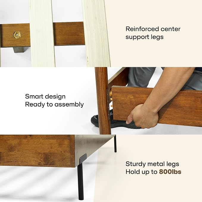 Acacia Frida King Size Bed Frame and Headboard Solid Wood Platform Bed - Image 6