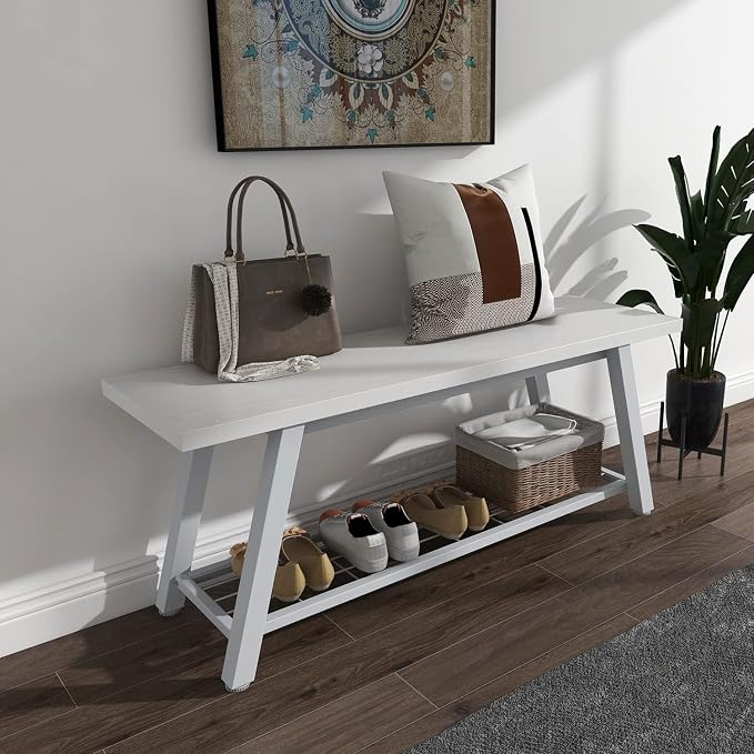 Oastreeful Industrial Entryway Bench Rustic Wood and Metal Storage Bench by GiftGoDirect