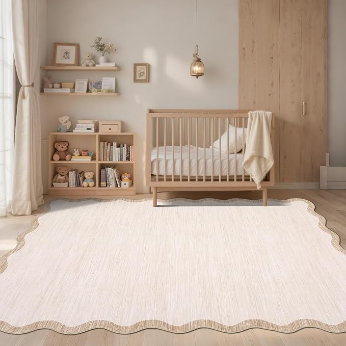 GarveeHome Scalloped Washable Rug 4x6 Beige Living Room Area Rug Non Slip | - Image 2