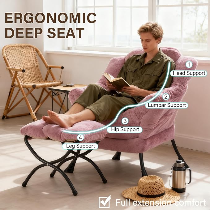 Welnow Lazy Chair with Ottoman, Modern Accent Chair with Armrests and a Side - Image 7
