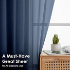 Navy Blue Sheer Curtains 78 Inches Long 2 Panels - Image 2