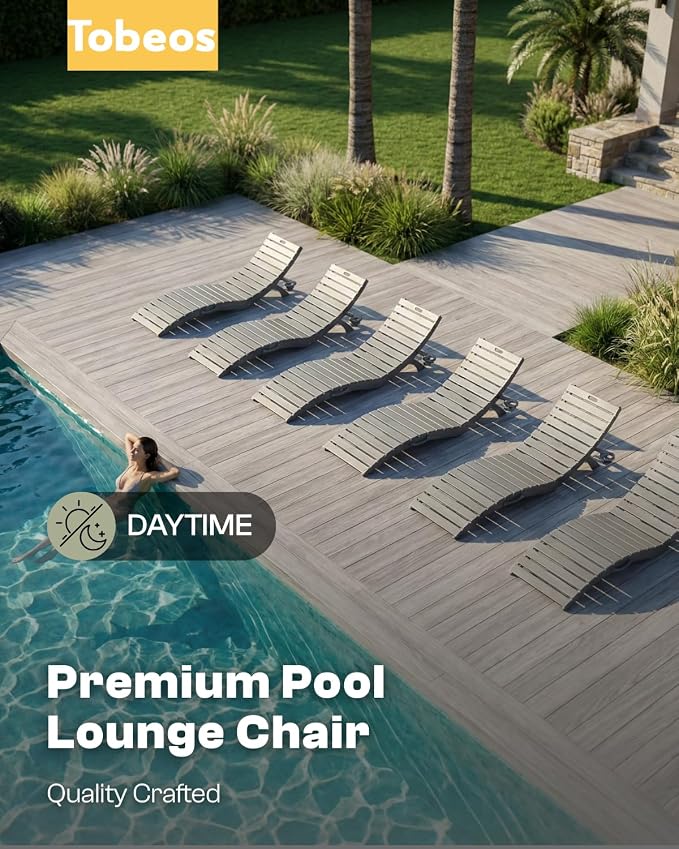 Folding HDPE Pool Lounge Chairs Set of 2, Pre-Assembled Outdoor Chaise Lounge - Image 9