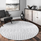 Lahome Moroccan 5Ft Round Rug Machine Washable Round Bedroom Carpet Grey - Image 8