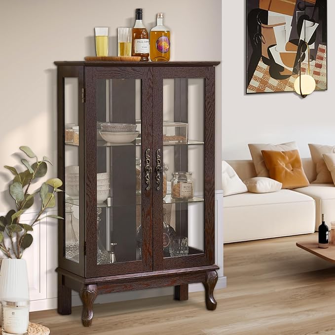 Curio Cabinet with Lighted Display, Glass Display with Mirrored Back, Vintage - Image 7