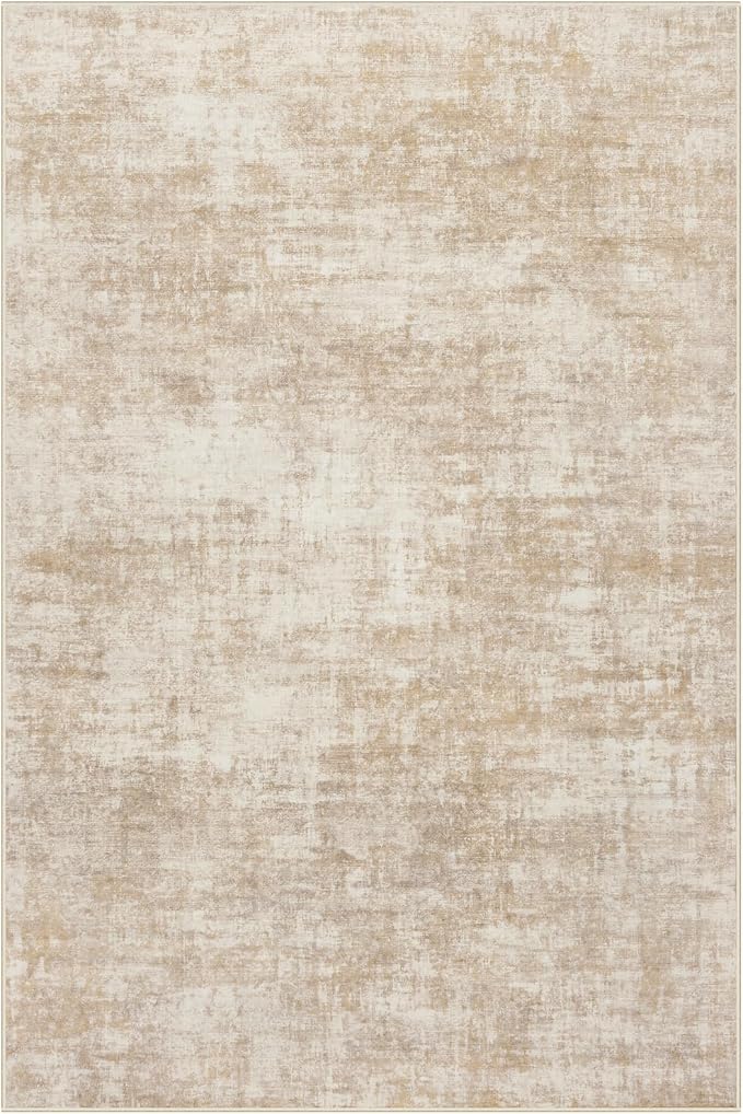 8x10 Area Rugs for Living Room: Washable Abstract Beige Badroom Carpet | - Image 4