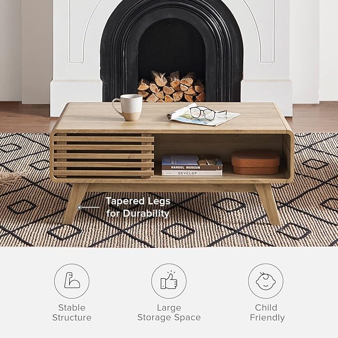 mopio Ensley Coffee Table with Storage, Mid Century Modern, Farmhouse Wood - Image 6