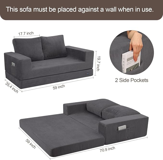 COMAX Convertible Sofa Bed Queen, Folding Fold Out Couch Bed, Floor Futon Couch - Image 3