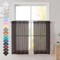 Brown Sheer Curtains 36 inches Long, Short Kitchen Window Treatment Solid by OVZME