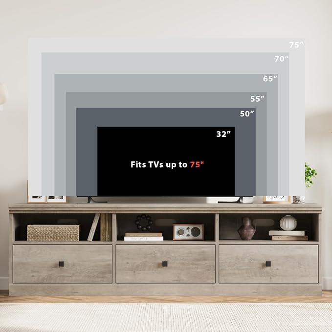 IDEALHOUSE 70in TV Stand for TVs up to 80", Mid Century Modern Entertainment - Image 4