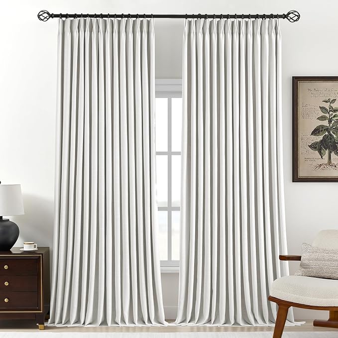 Pinch Pleated Linen Curtains 100% Blackout 108 Inches Long by AUSSPVOCT