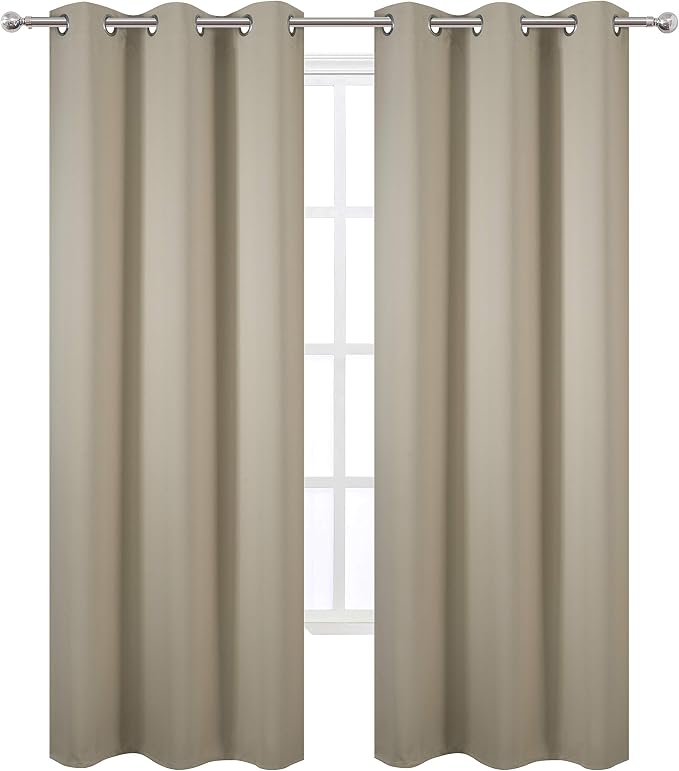 Beige Thermal Blackout Curtains/38 x 84 Inch/Set of 2 Panels Room Darkening - Image 2