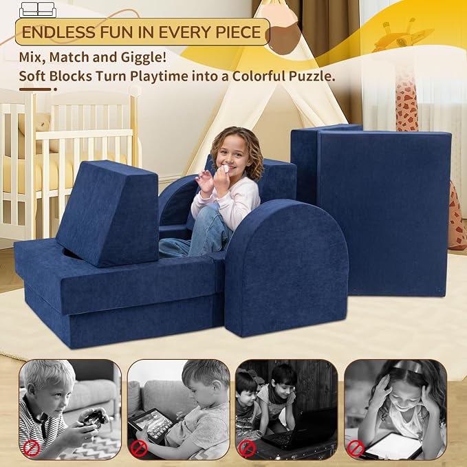 Fvkind 10 Pcs Modular Kids Play Couch, Foam Kids Play Couch - Image 3