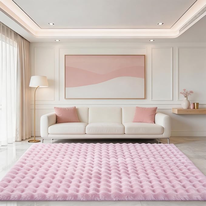 Pink Rabbit Plush Rug 5'x8', Fluffy Shaggy Area Rug - Image 2