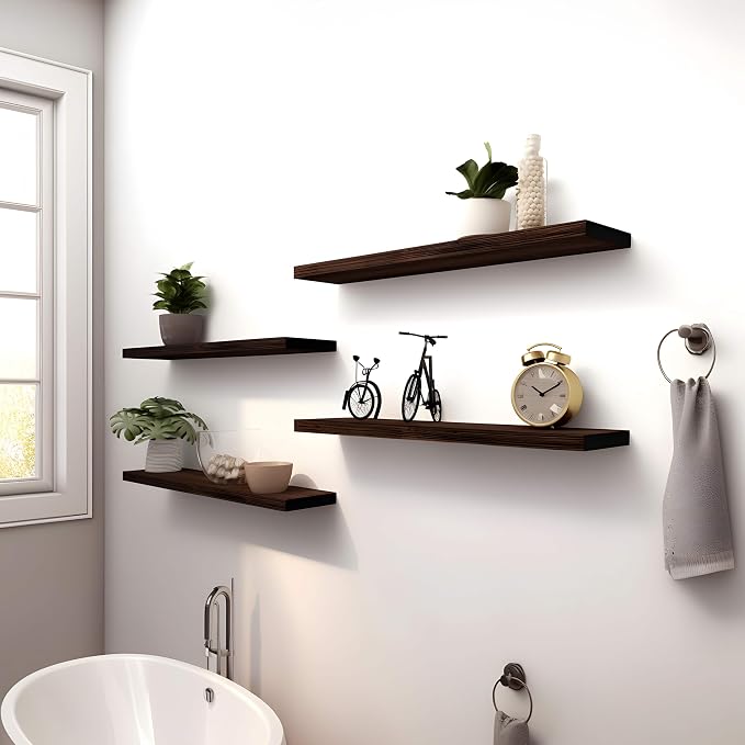 YYWUOJJ Wood Floating Shelves for Wall Decor, Rustic Wall Shelves for Bedroom - Image 5