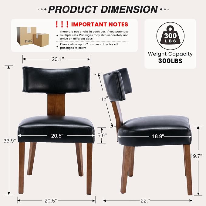HNY Mid Century Modern Dining Chairs Set of 4, Farmhouse PU Leather Upholstered - Image 2