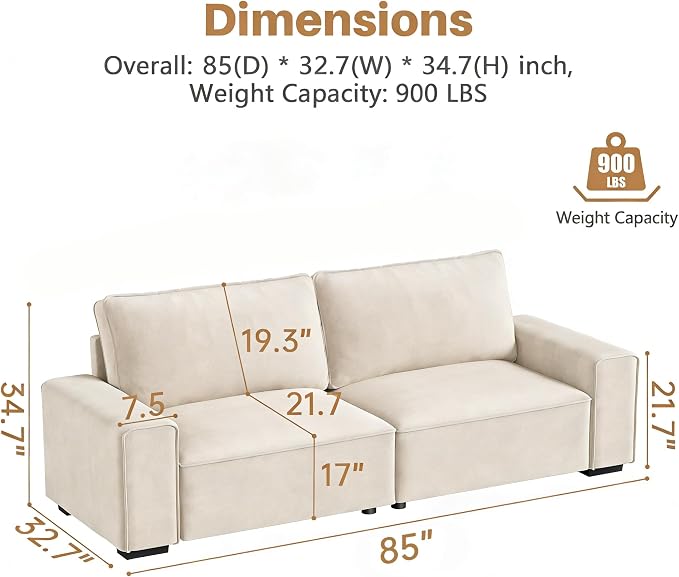 Vesgantti 85'' Chenille Couch for Living Room, 3 Seater Comfy Sofa - Image 2