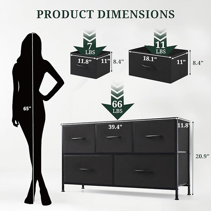 5-Drawer Dresser for Bedroom, Anti-Tip Wide Storage Organizer Fabric Chest of - Image 3