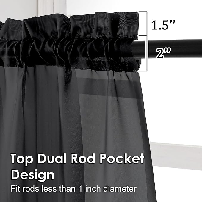 Black Sheer Curtains 78 Inches Long 2 Panels - Image 2