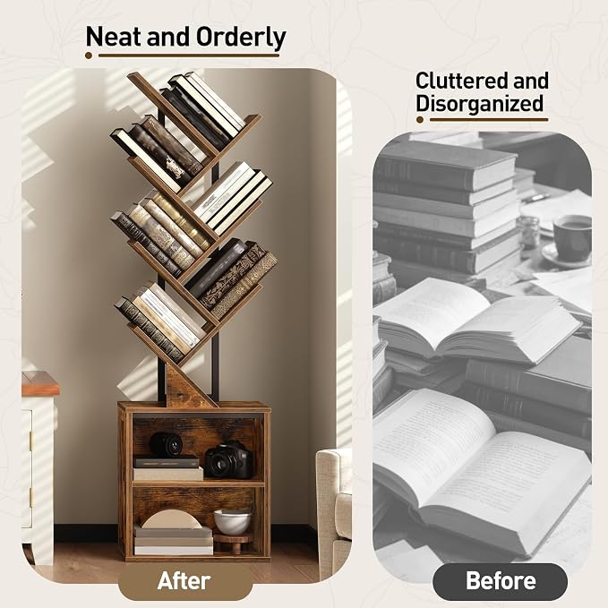 RALGEND Tree Bookshelf, 6 Tier Bookcase - Image 5