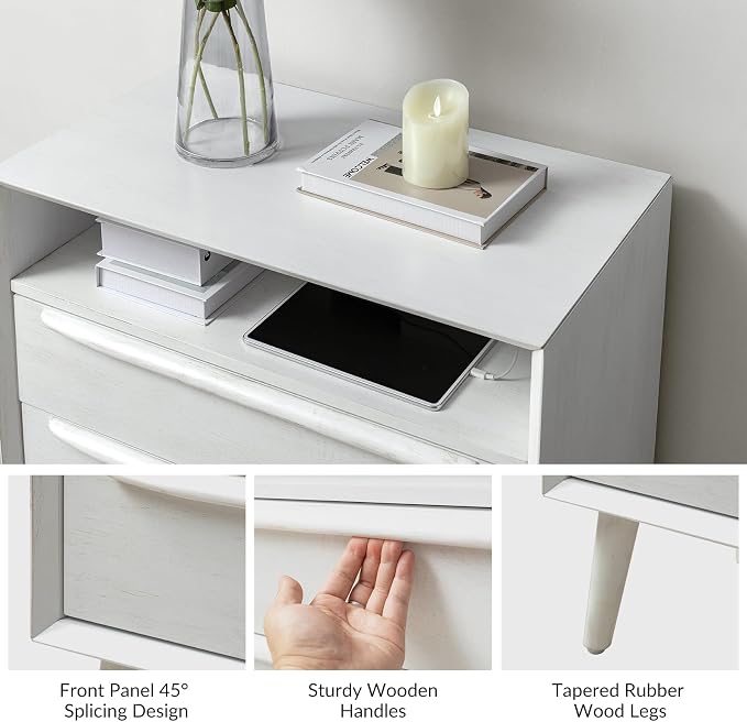 HULALA HOME End Table with Charging Station, Mid-Century Modern 2 Drawer and - Image 4