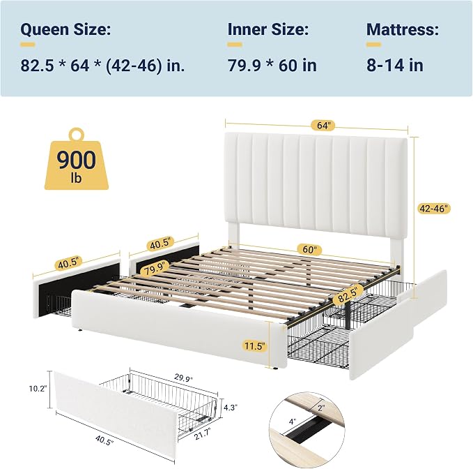 Allewie Queen Size Storage Bed Frame, Vertical Channel Tufted Adjustable - Image 2
