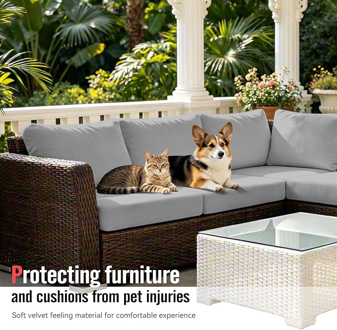 8Pcs Outdoor Cushion Covers, Stretch Patio Furniture Couch Chair Slipcovers | - Image 7
