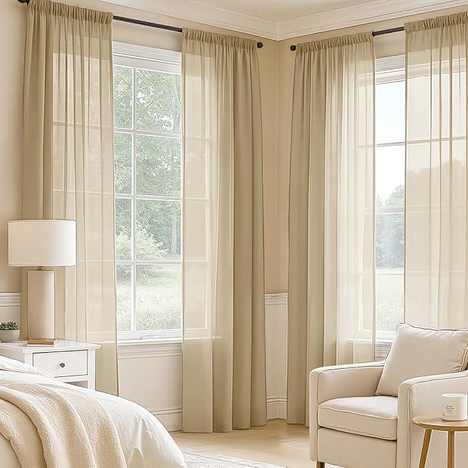 MIULEE Beige Sheer Curtains 72 Inches Long 4 Panels 42 x 72 Inches | Light - Image 2