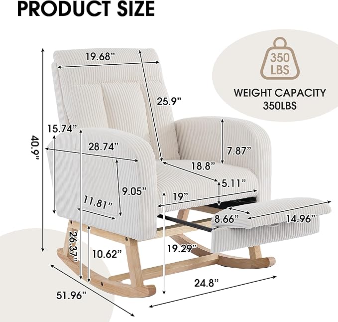 NIOIIKIT Nursery Rocking Chair, Corduroy Upholstered Rocking Chair - Image 2