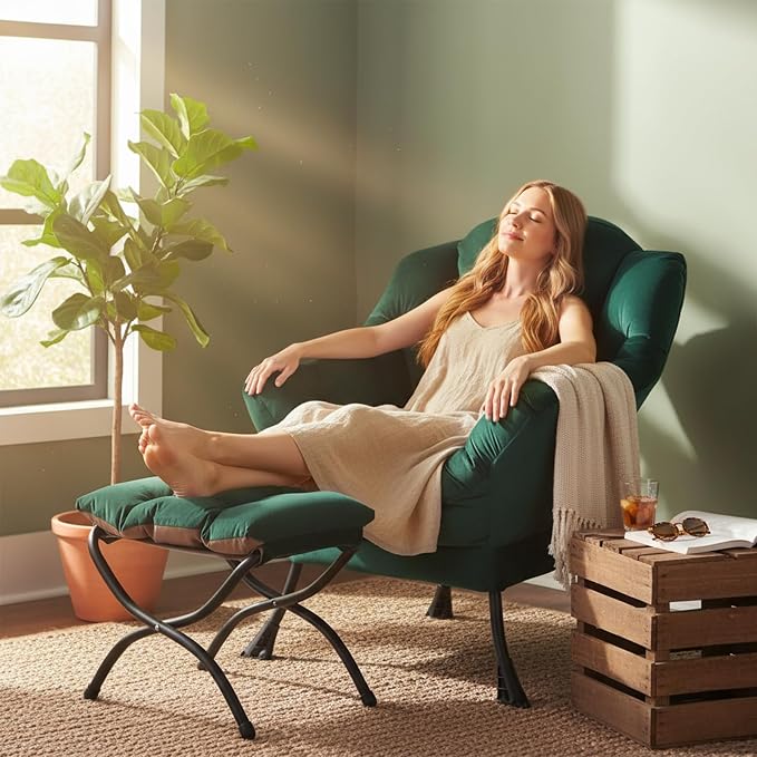 Welnow Lazy Chair with Ottoman, Modern Accent Chair with Armrests and a Side - Image 7