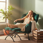 Welnow Lazy Chair with Ottoman, Modern Accent Chair with Armrests and a Side - Image 7