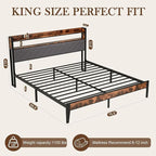 King Size Bed Frame with Charging Station, King Bed Frame with Upholstered - Image 2