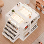Drawer Dresser with LED Lights and Open Shelves, Modern Tempered Glass Top - Image 6