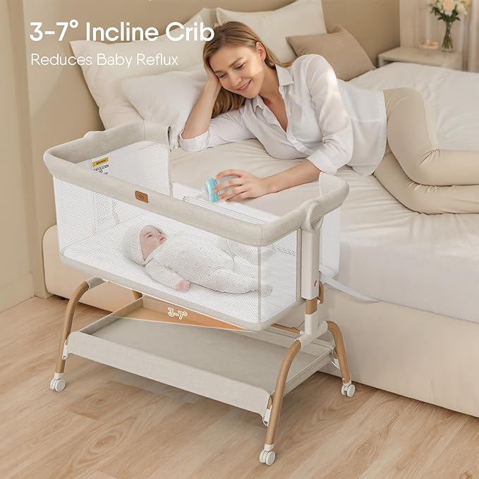 Baby Bassinet Bedside Crib, 3-in-1 Baby Bassinet Bedside Sleeper - Image 2