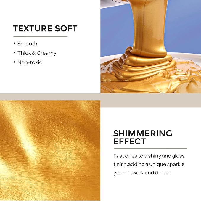 Nicpro Acrylic Paint Metallic Gold, 33.8oz/1000ml Large Gold Leaf Paint - Image 2
