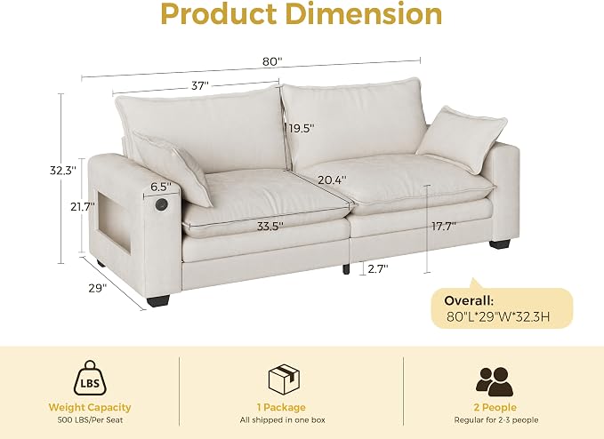 MapleGrace 80" Cloud Loveseat Sofa - Image 2