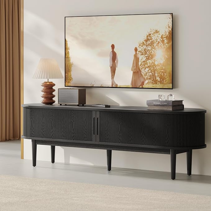 LINSY HOME 70" Fluted TV Stand for TVs up to 80 Inch, Mid Century Modern - Image 2