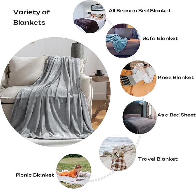 Grey Fleece Plush Throw Blanket 60"x80"for Couch Sofa Fuzzy Cozy Flannel | - Image 3