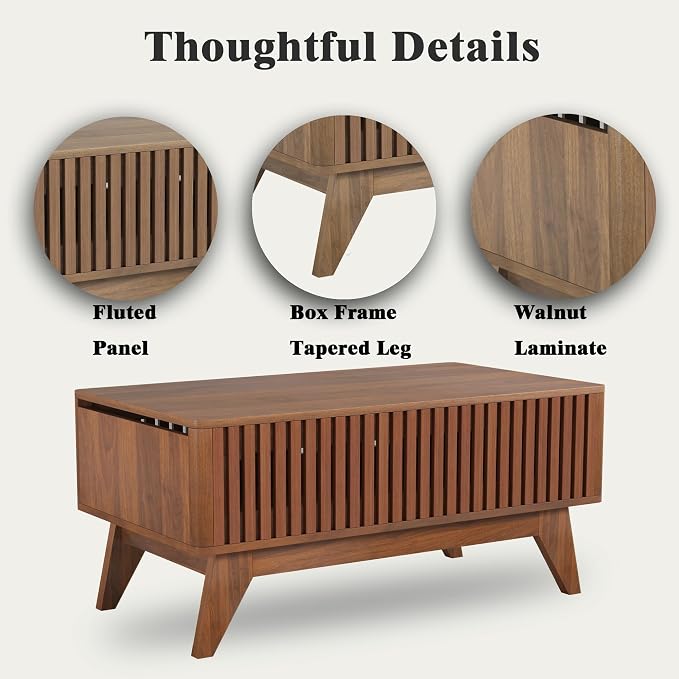 Lift Top Coffee Table with Hidden Compartment, Mid Century Modern Coffee Table - Image 4