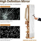 WoodsWhisper Full Length Mirror Coat Rack Solid Wood Floor Mirror 66"x12" Full - Image 4