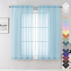 Solid Voile Sky Blue Sheer Curtains 63 Inch Length 2 Panels, Dual Rod Pockets by Lecloud