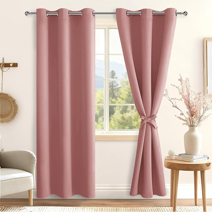Blackout Curtains for Bedroom 2 Panels 42 x 84 Inch Long Dusty Rose | Thermal - Image 8