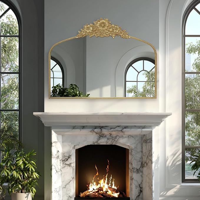 Arch Antique Gold Mirror, 40x30inch Baroque Style Vintage Metal Frame Wall - Image 2