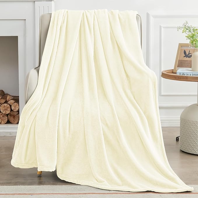 KMUSET Cream Fleece Blanket for Couch - Image 2
