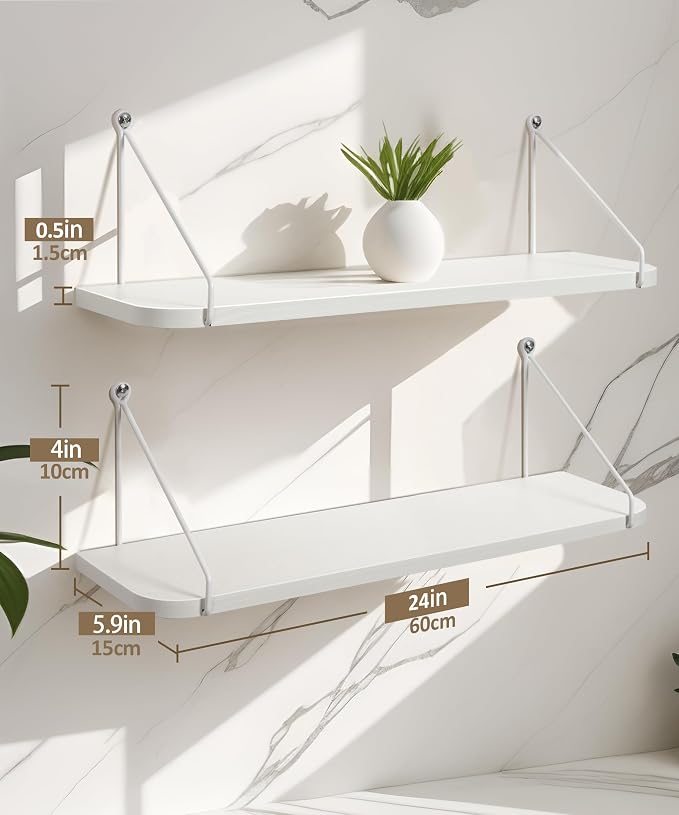 Afuly White Floating Shelves, 24 inch Long Shelves - Image 2